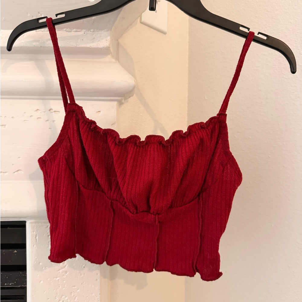 SHEIN Cherry Red Ribbed Crop Top